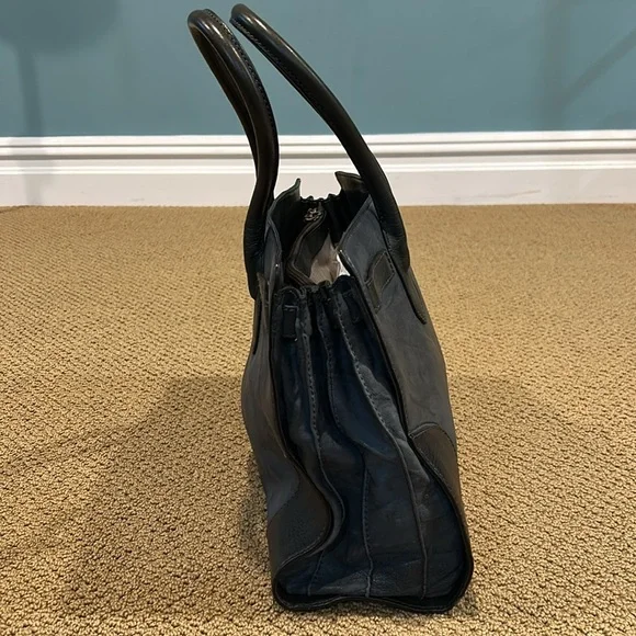 NEW Frye Michelle Work Tote Bag Blue Black Leather - Picture 4 of 16